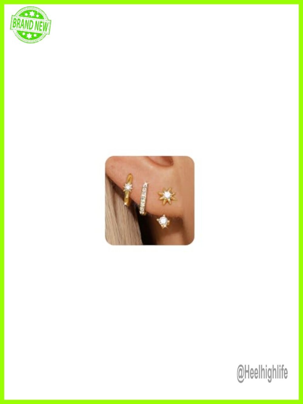3-Pair Women's Stud Earrings Set CZ Huggie Hoops 14K Gold Plated